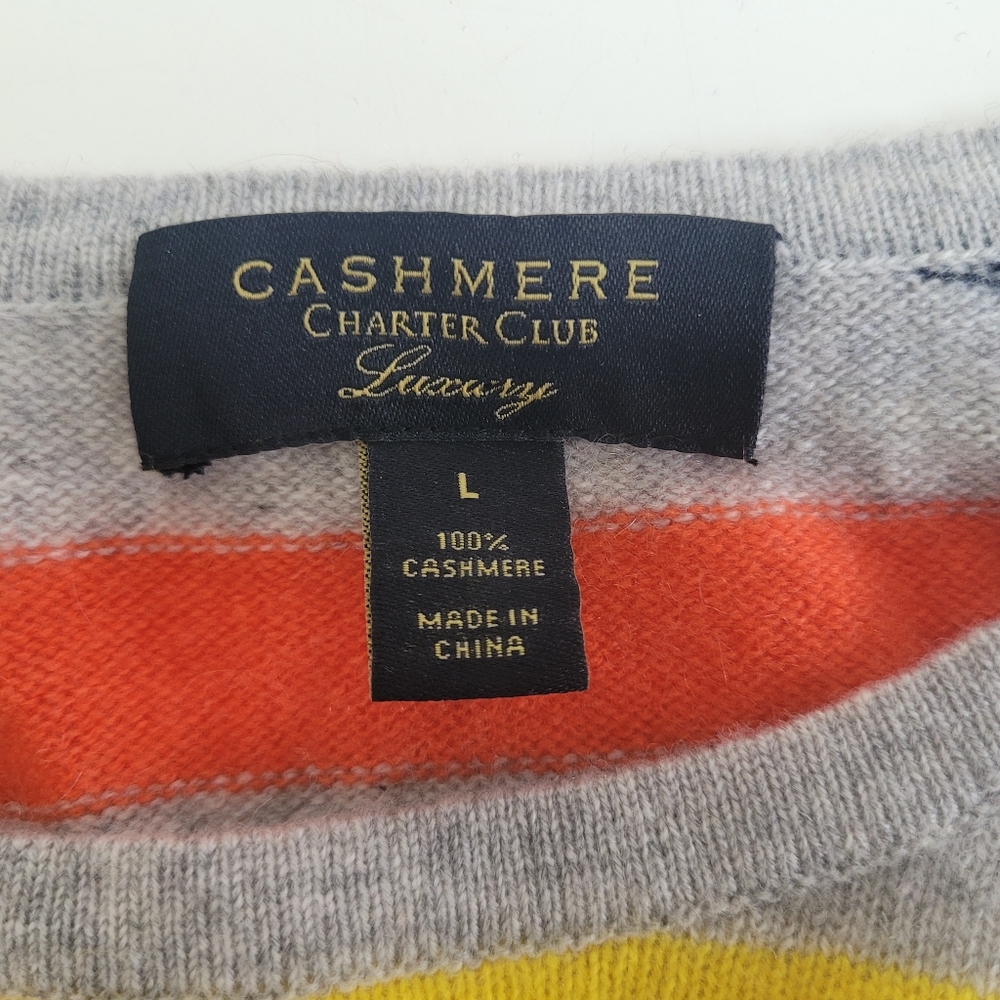 Charter Club 100% Cashmere Striped Crew Neck Sweater Womens Large - Picture 3 of 5